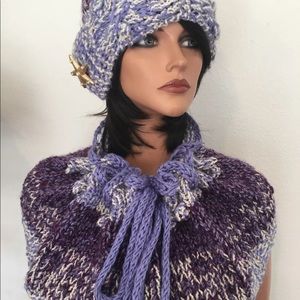 Hand Knits 2 Love Set Hat Neckwarmer Poncho Ocean